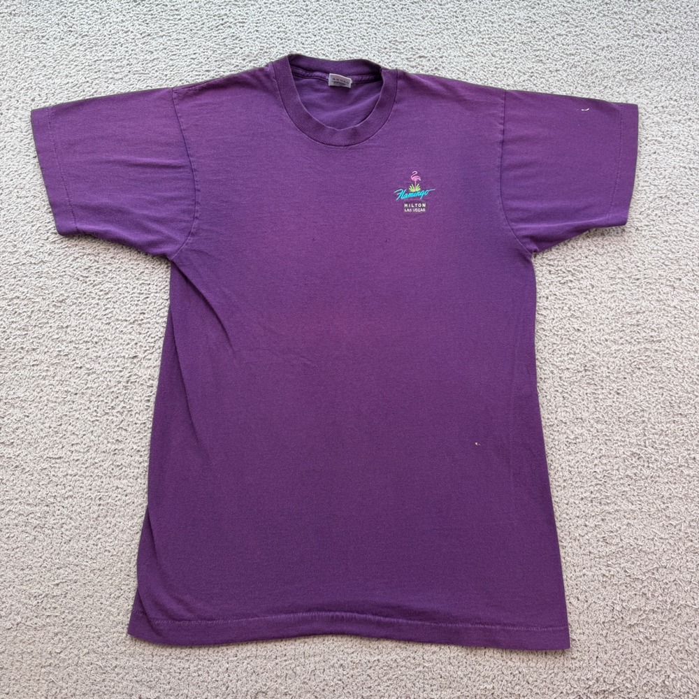 Vintage 90 Flamingo Hilton Las Vegas Purple T-Shirt Single Stitch L Made in USA